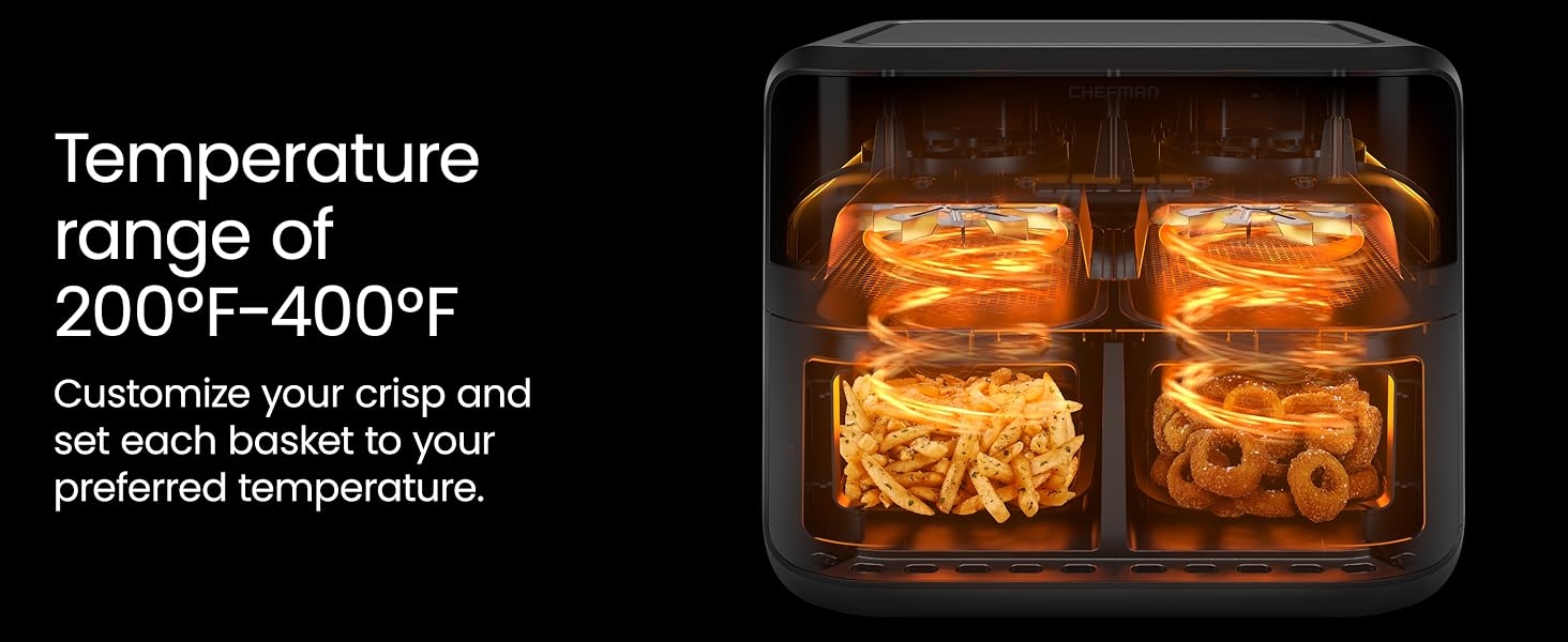 Customize your crisp and set each basket to your preferred temperature