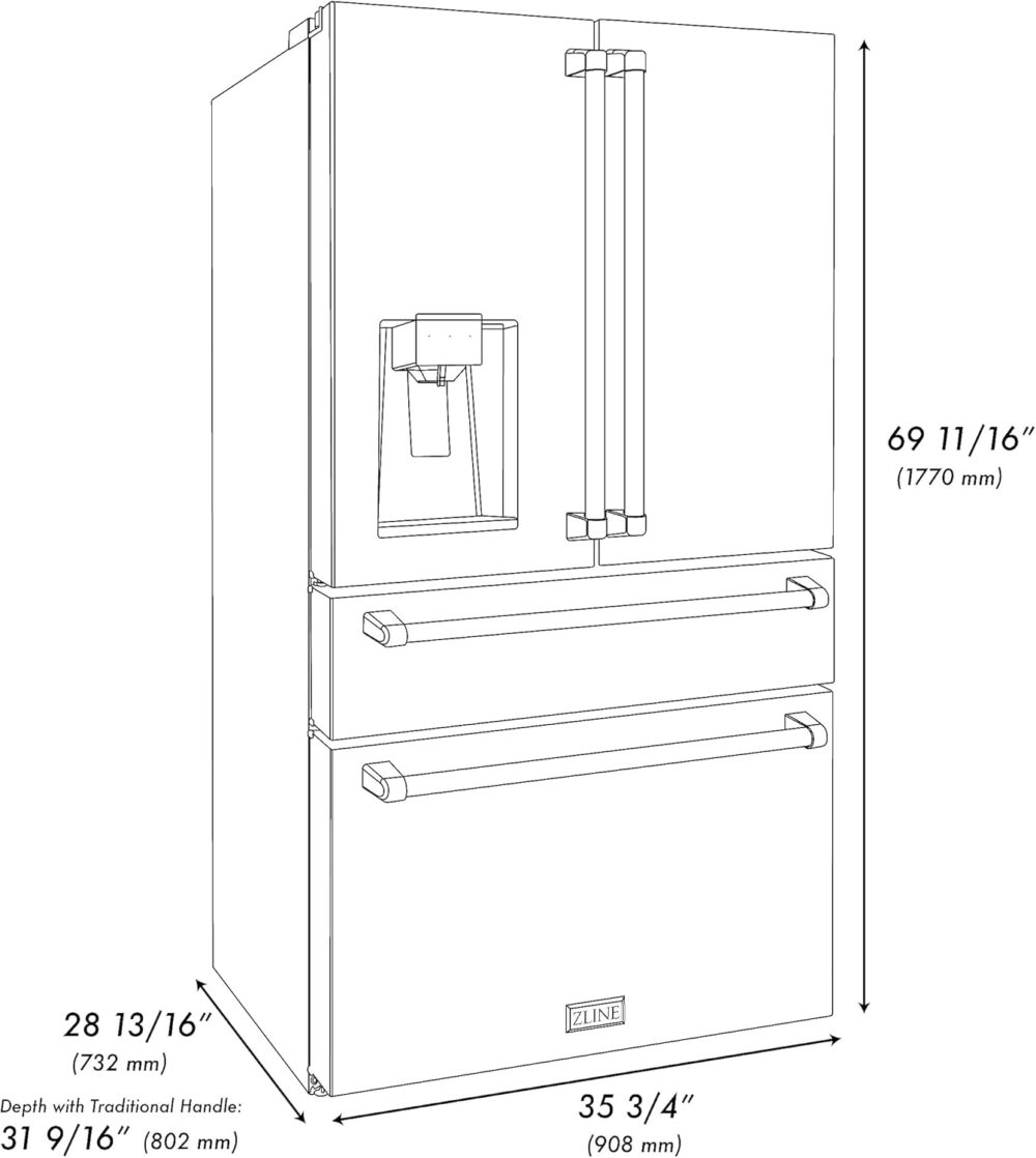 ZLINE 36 in. 21.6 cu. ft. Counter-Depth French Door Refrigerator with Water and Ice Dispenser in Fingerprint-Resistant Stainless Steel (RFM-W-36) - Image 3