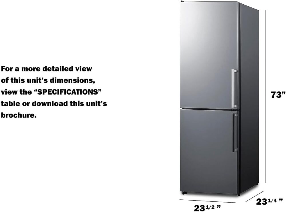 Summit Appliance FFBF235PL 24" Wide Bottom Freezer Refrigerator, Energy Star, LED Lighting, Stainless Steel (LHD) - Image 3