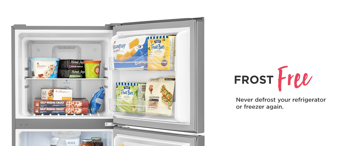 Frost free with auto defrost so you never have to defrost your refrigerator or freezer again
