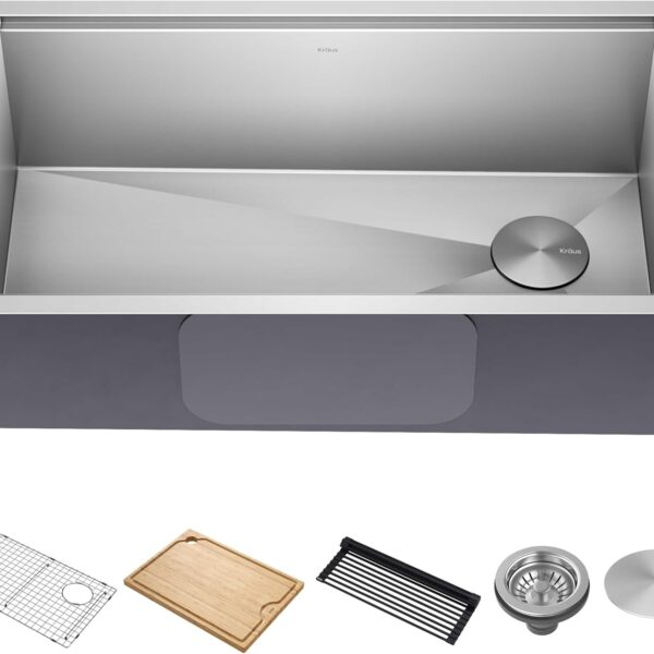 KRAUS Kore 32-Inch Undermount Workstation 16 Gauge Single Bowl Stainless Steel Kitchen Sink with Accessories, KWU110-32