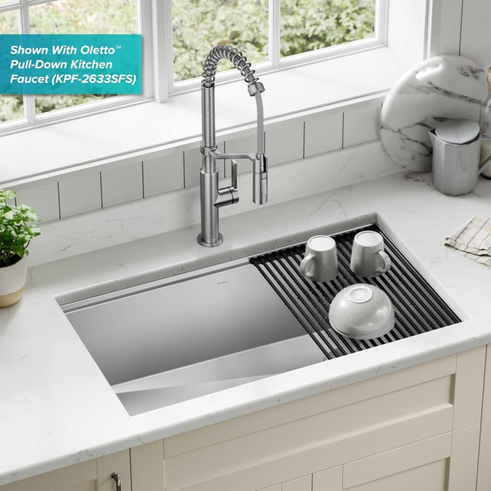 KRAUS Kore 32-Inch Undermount Workstation 16 Gauge Single Bowl Stainless Steel Kitchen Sink with Accessories, KWU110-32 - Image 2