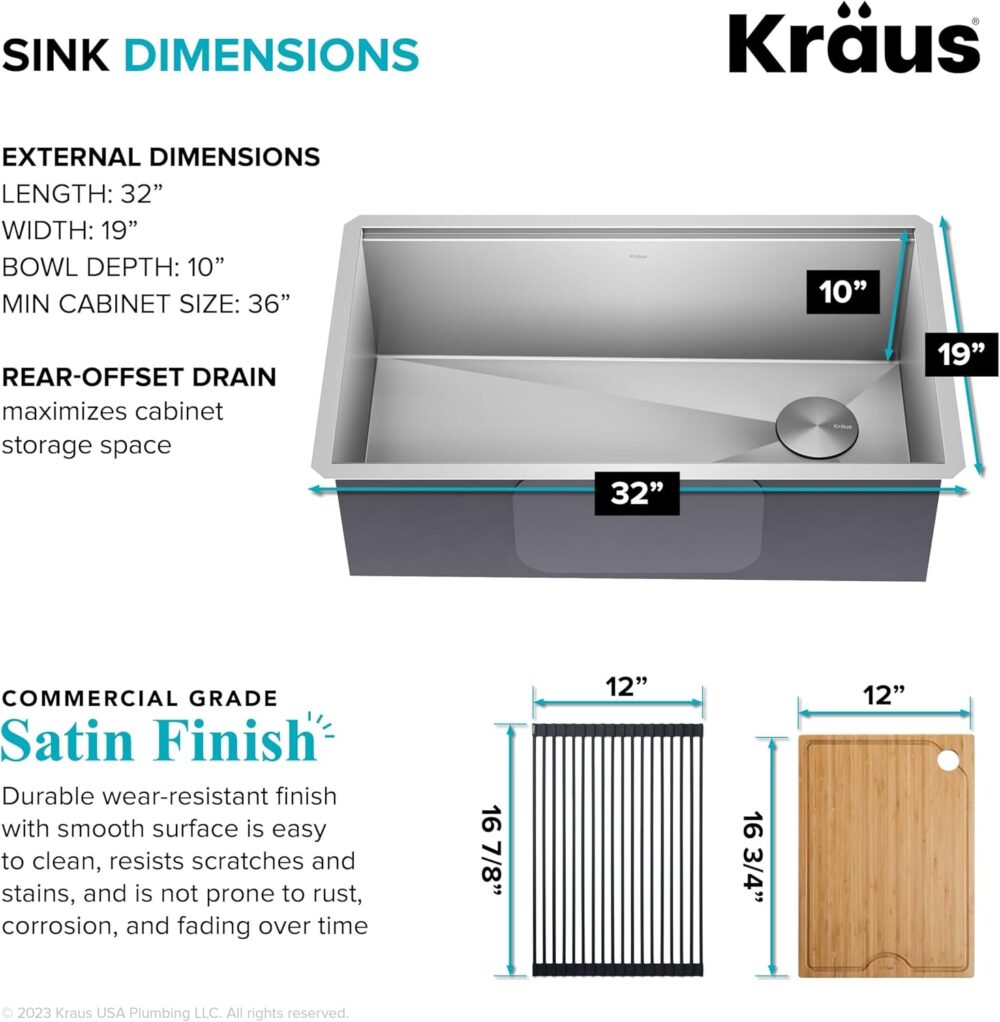 KRAUS Kore 32-Inch Undermount Workstation 16 Gauge Single Bowl Stainless Steel Kitchen Sink with Accessories, KWU110-32 - Image 3