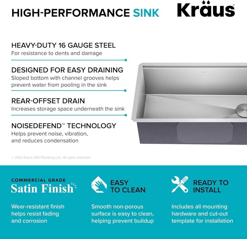 KRAUS Kore 32-Inch Undermount Workstation 16 Gauge Single Bowl Stainless Steel Kitchen Sink with Accessories, KWU110-32 - Image 6