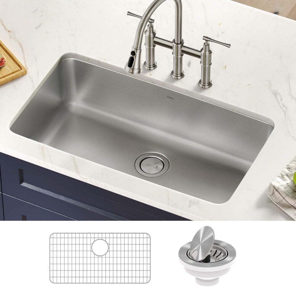 KRAUS Dex 33-inch Undermount 16 Gauge Stainless Steel Single Bowl Kitchen Sink, KA1US33B