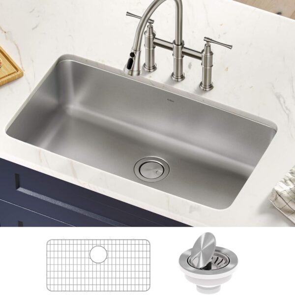 KRAUS Dex 33-inch Undermount 16 Gauge Stainless Steel Single Bowl Kitchen Sink, KA1US33B