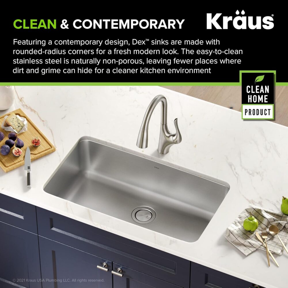 KRAUS Dex 33-inch Undermount 16 Gauge Stainless Steel Single Bowl Kitchen Sink, KA1US33B - Image 4