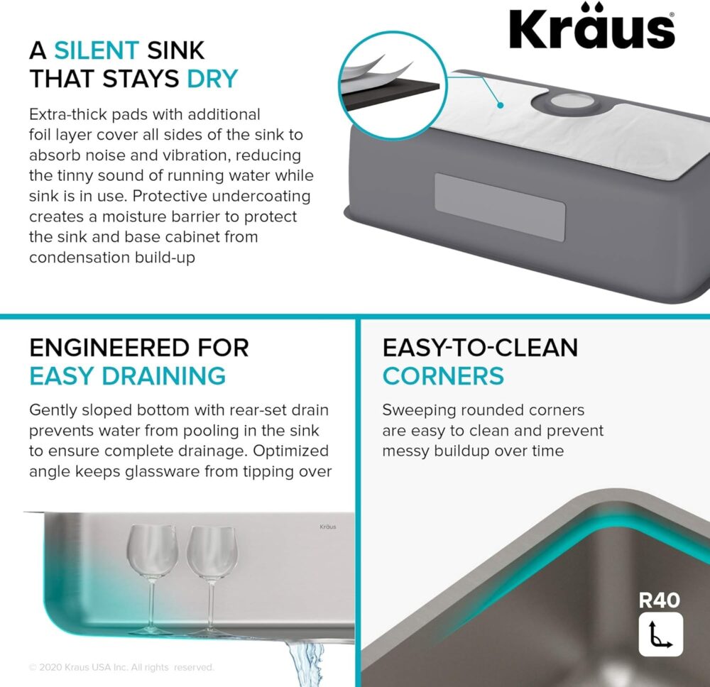 KRAUS Dex 33-inch Undermount 16 Gauge Stainless Steel Single Bowl Kitchen Sink, KA1US33B - Image 7