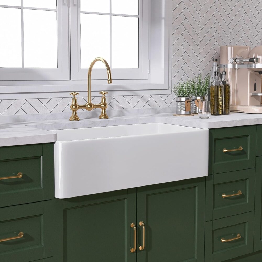 TUKTUK White Farmhouse Sink 30 inch Farm Sink Fireclay Apron Front Single Bowl Kitchen Sinks Deep Drop In Undermount Reversible Heavy Duty Easy-to-Clean Kitchen Basin with Luxury Modern Accessory Kit - Image 3