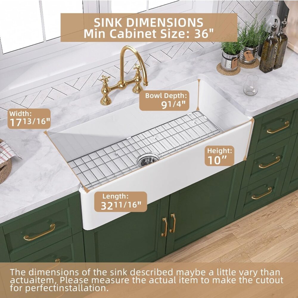 TUKTUK White Farmhouse Sink 30 inch Farm Sink Fireclay Apron Front Single Bowl Kitchen Sinks Deep Drop In Undermount Reversible Heavy Duty Easy-to-Clean Kitchen Basin with Luxury Modern Accessory Kit - Image 8