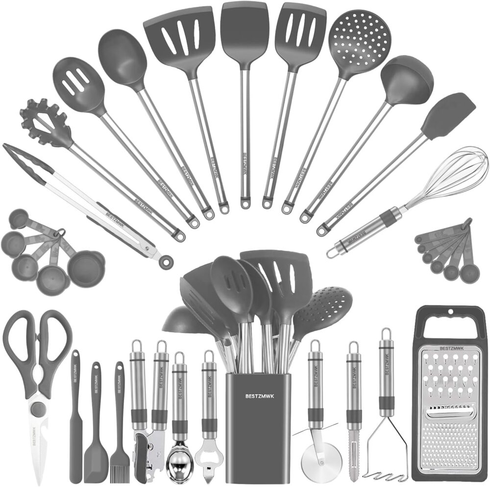 Kitchen Utensil Set-Silicone Cooking Utensils-33 Kitchen Gadgets & Spoons for Nonstick Cookware-Silicone and Stainless Steel Spatula Set-Best Kitchen Tools, Useful Pots and Pans Accessories - Image 8