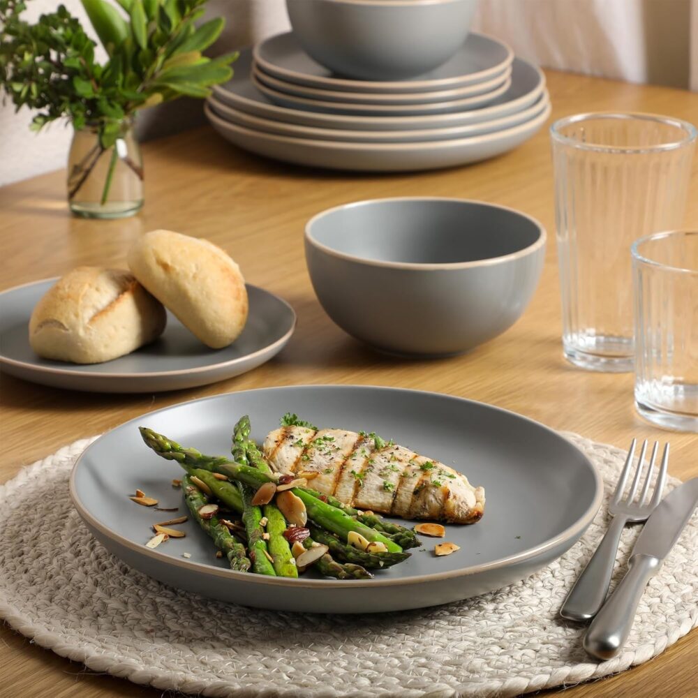 Gibson Home Rockaway 12-Piece Dinnerware Set Service for 4, Grey Matte - - Image 2