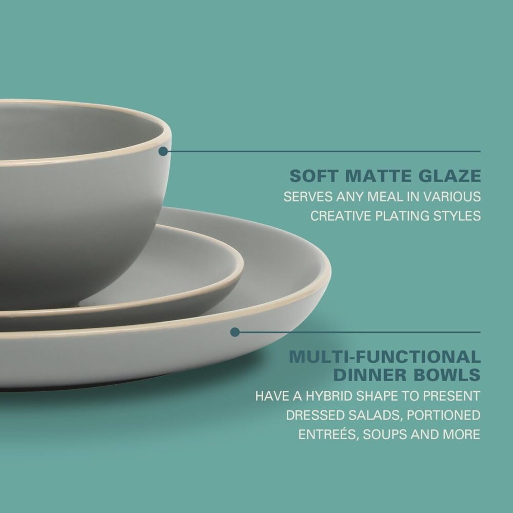 Gibson Home Rockaway 12-Piece Dinnerware Set Service for 4, Grey Matte - - Image 4