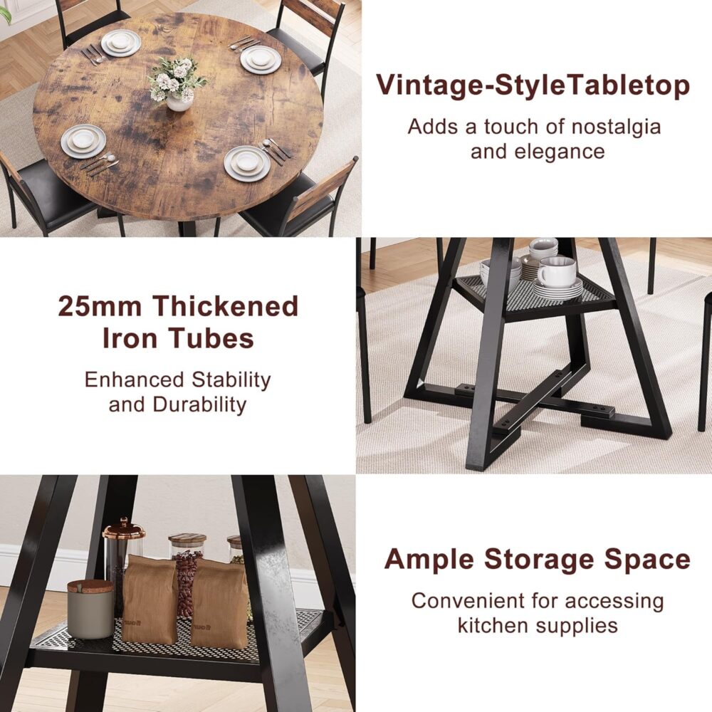Round Dining Table for 4,Kitchen Dining Room Circle Dinner Pedestal Table,Space Saving Wood Kitchen & Dining Room Furniture (Vintage, 47In) - Image 5