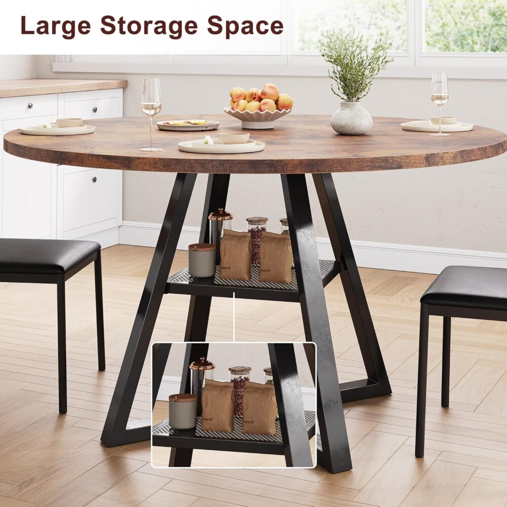 Round Dining Table for 4,Kitchen Dining Room Circle Dinner Pedestal Table,Space Saving Wood Kitchen & Dining Room Furniture (Vintage, 47In) - Image 6