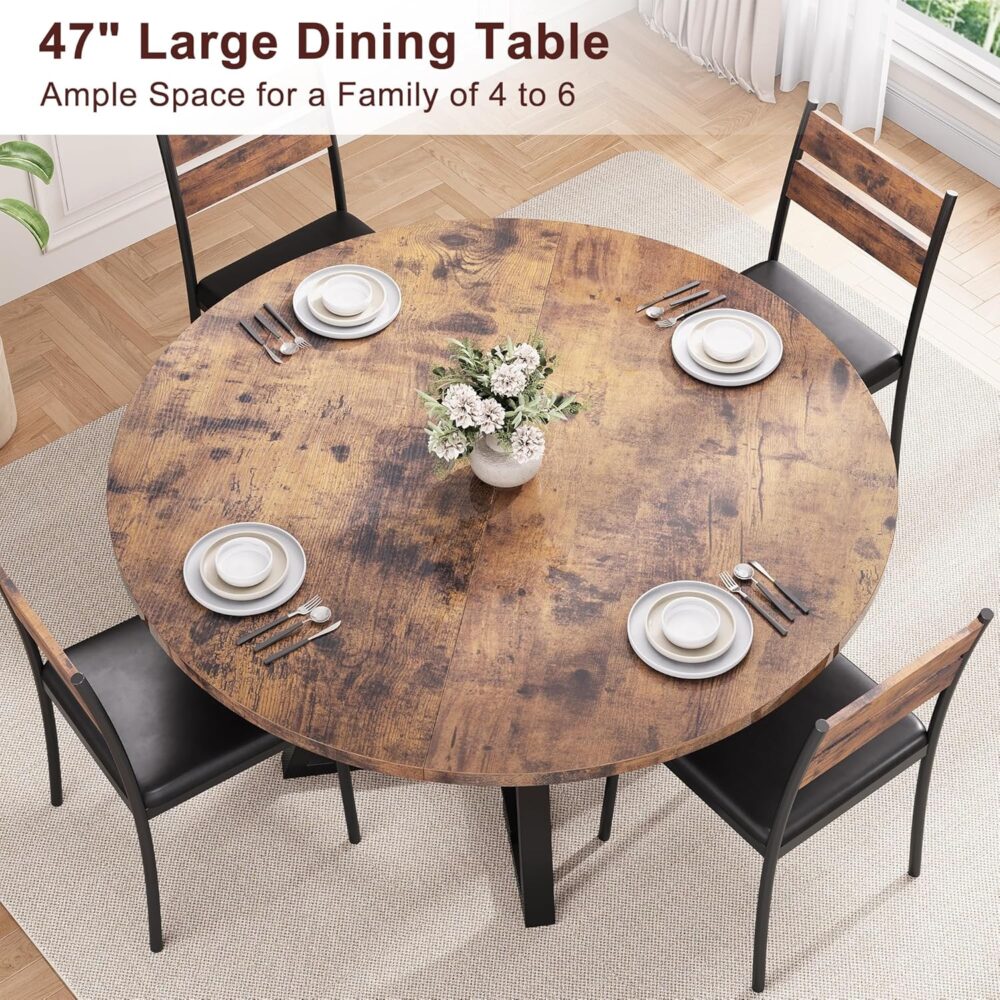 Round Dining Table for 4,Kitchen Dining Room Circle Dinner Pedestal Table,Space Saving Wood Kitchen & Dining Room Furniture (Vintage, 47In) - Image 7