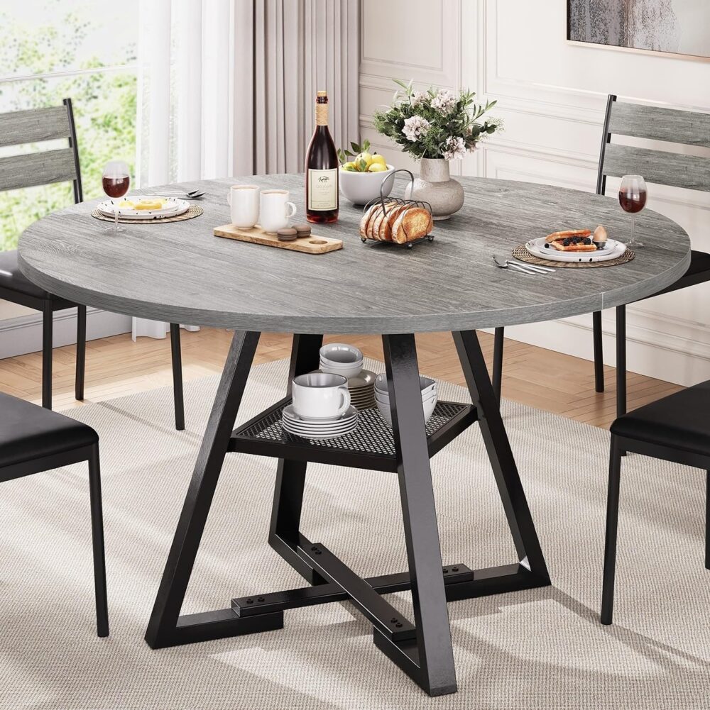 Round Dining Table for 4,Kitchen Dining Room Circle Dinner Pedestal Table,Space Saving Wood Kitchen & Dining Room Furniture (Vintage, 47In) - Image 8
