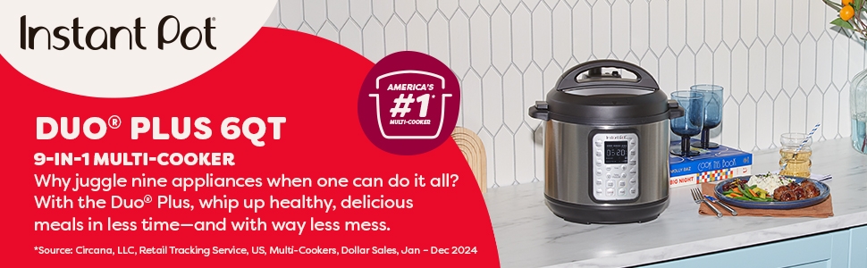 Multi-Cooker banner, showcasing the cooker on a kitchen table with dishes.
