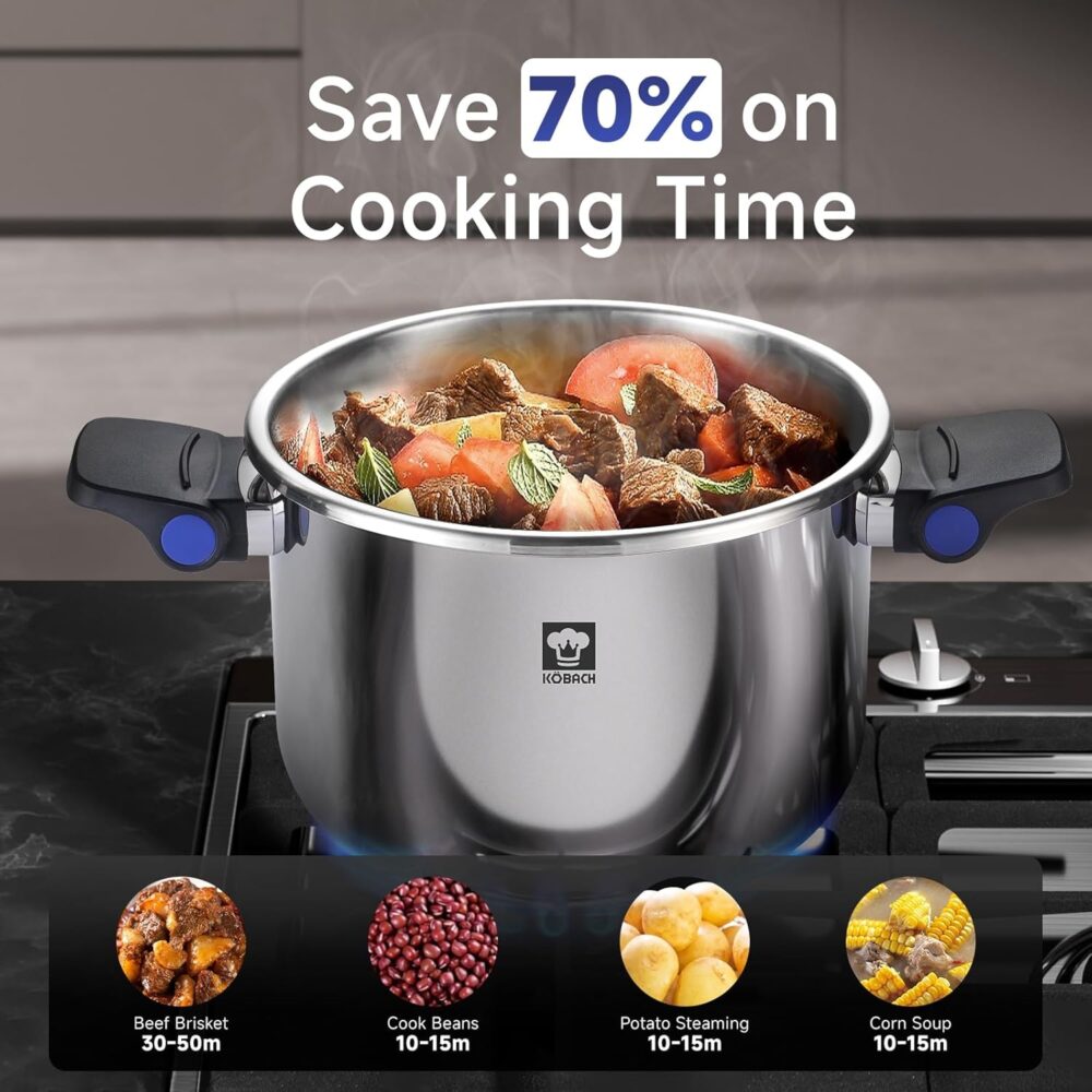 8QT Stainless Steel Pressure Cooker, Olla de presion, Cooking Pressure Cooker, Compatible with Induction and Gas Stovetops, Dishwasher Safe, One-Hand Opening Design - Image 2