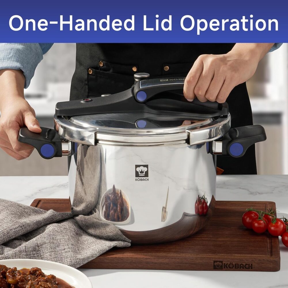8QT Stainless Steel Pressure Cooker, Olla de presion, Cooking Pressure Cooker, Compatible with Induction and Gas Stovetops, Dishwasher Safe, One-Hand Opening Design - Image 4