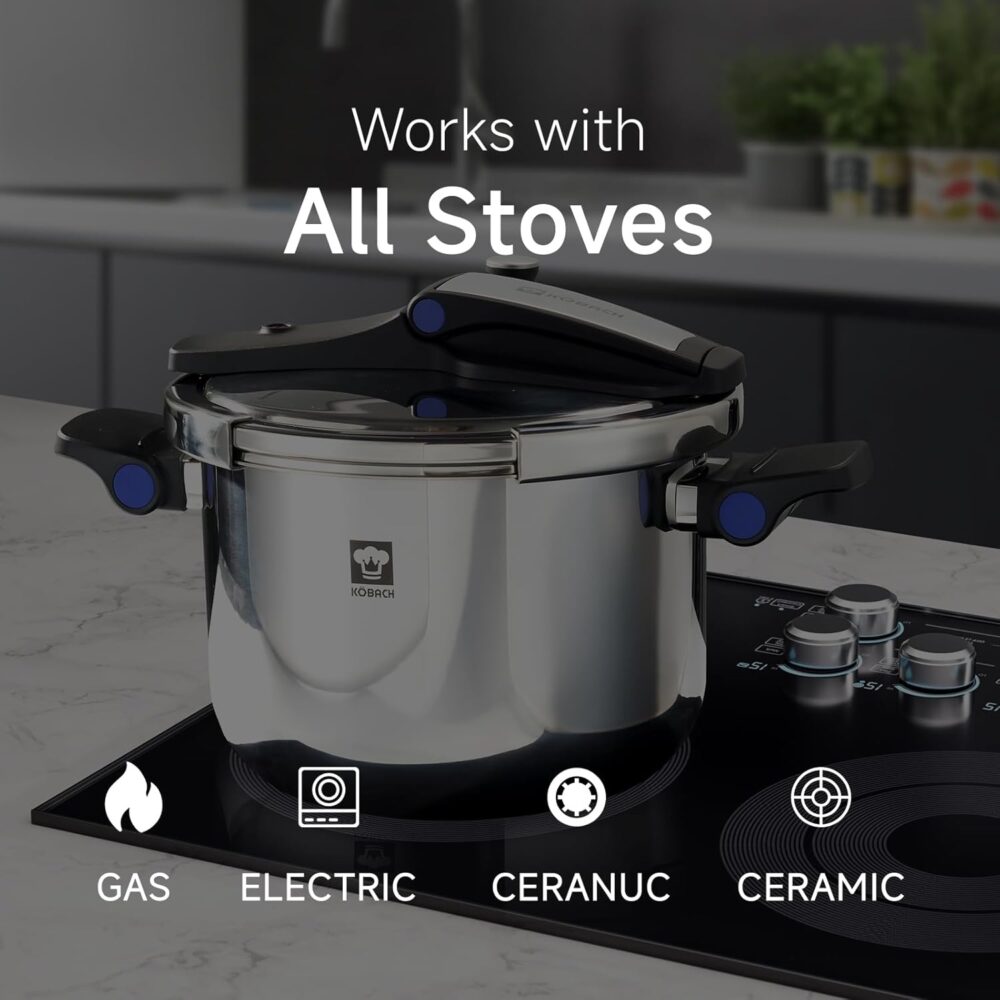 8QT Stainless Steel Pressure Cooker, Olla de presion, Cooking Pressure Cooker, Compatible with Induction and Gas Stovetops, Dishwasher Safe, One-Hand Opening Design - Image 6