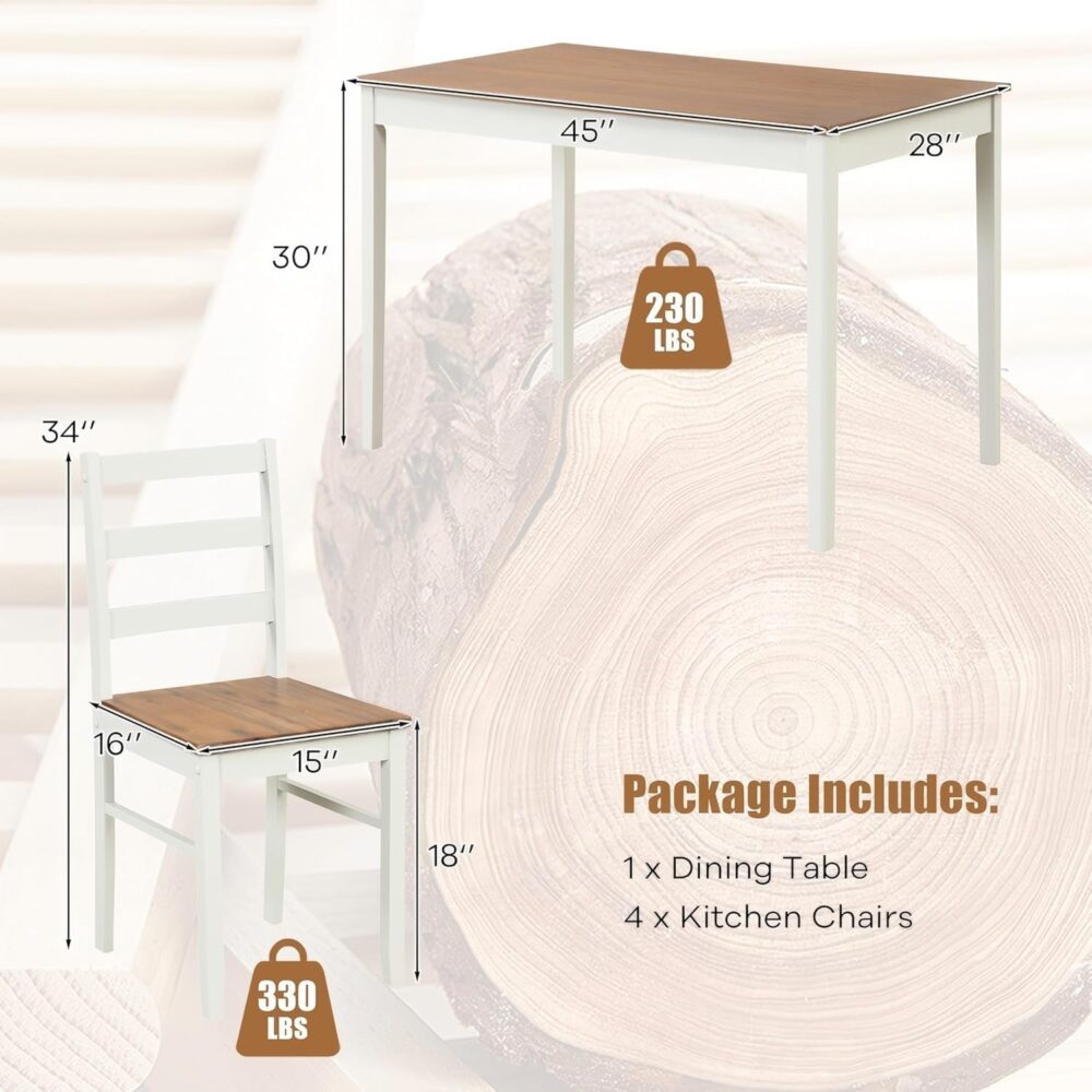NAFORT Dining Table Set for 4, Solid Wood Kitchen Table and Chairs, Farmhouse Dinette Set w/Apron, Rubber Wood Legs, Mid-Century Modern Dining Room Table and 4 Chairs for Kitchen, Restaurant - Image 2