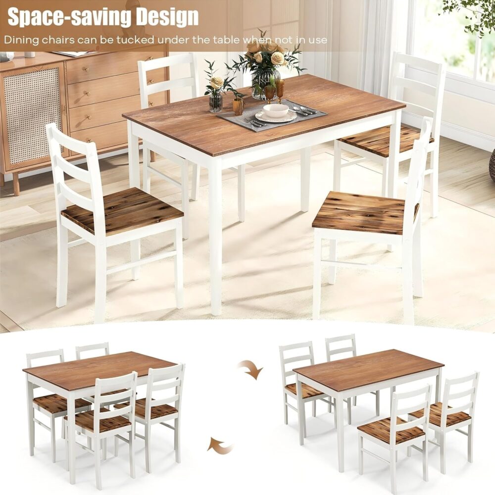 NAFORT Dining Table Set for 4, Solid Wood Kitchen Table and Chairs, Farmhouse Dinette Set w/Apron, Rubber Wood Legs, Mid-Century Modern Dining Room Table and 4 Chairs for Kitchen, Restaurant - Image 3