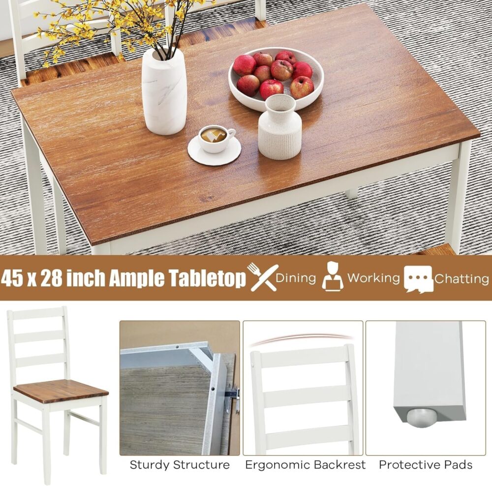 NAFORT Dining Table Set for 4, Solid Wood Kitchen Table and Chairs, Farmhouse Dinette Set w/Apron, Rubber Wood Legs, Mid-Century Modern Dining Room Table and 4 Chairs for Kitchen, Restaurant - Image 4