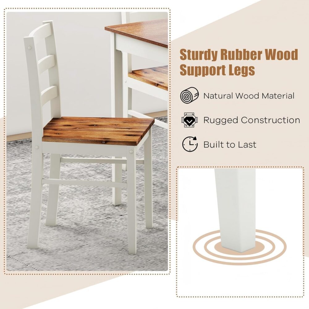 NAFORT Dining Table Set for 4, Solid Wood Kitchen Table and Chairs, Farmhouse Dinette Set w/Apron, Rubber Wood Legs, Mid-Century Modern Dining Room Table and 4 Chairs for Kitchen, Restaurant - Image 5