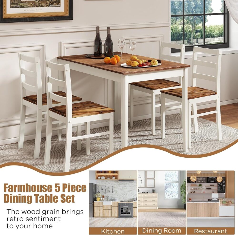 NAFORT Dining Table Set for 4, Solid Wood Kitchen Table and Chairs, Farmhouse Dinette Set w/Apron, Rubber Wood Legs, Mid-Century Modern Dining Room Table and 4 Chairs for Kitchen, Restaurant - Image 6