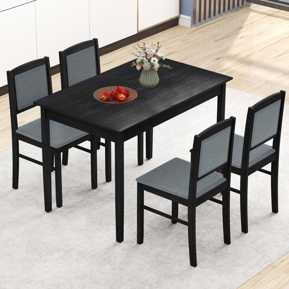 NAFORT Dining Table Set for 4, Solid Wood Kitchen Table and Chairs, Farmhouse Dinette Set w/Apron, Rubber Wood Legs, Mid-Century Modern Dining Room Table and 4 Chairs for Kitchen, Restaurant - Image 8