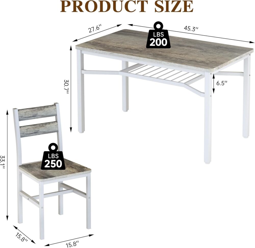 Hooseng Dining Table Set for 4, Wood Kitchen Table Chairs Set with Storage, Farmhouse 5 Piece Dining Room Table Set, Space-Saving Dinette Set for Breakfast Nook, Apartment - Image 3