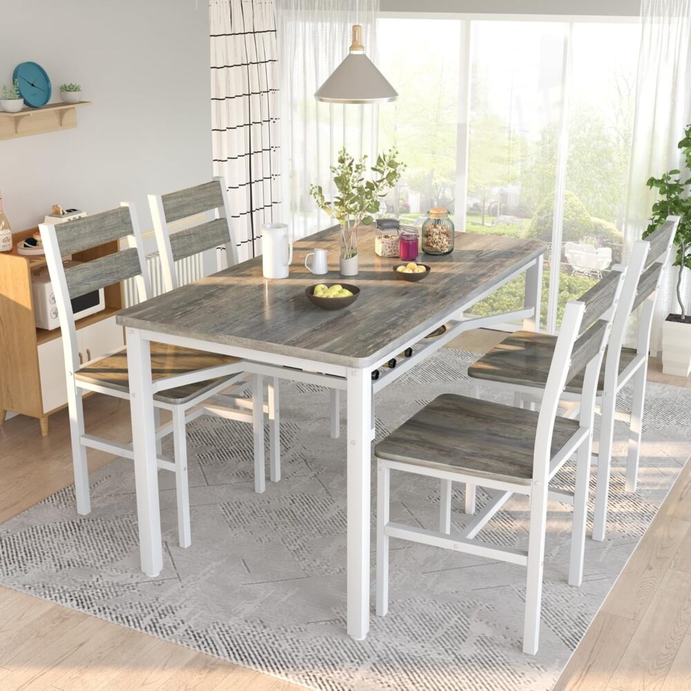 Hooseng Dining Table Set for 4, Wood Kitchen Table Chairs Set with Storage, Farmhouse 5 Piece Dining Room Table Set, Space-Saving Dinette Set for Breakfast Nook, Apartment - Image 4