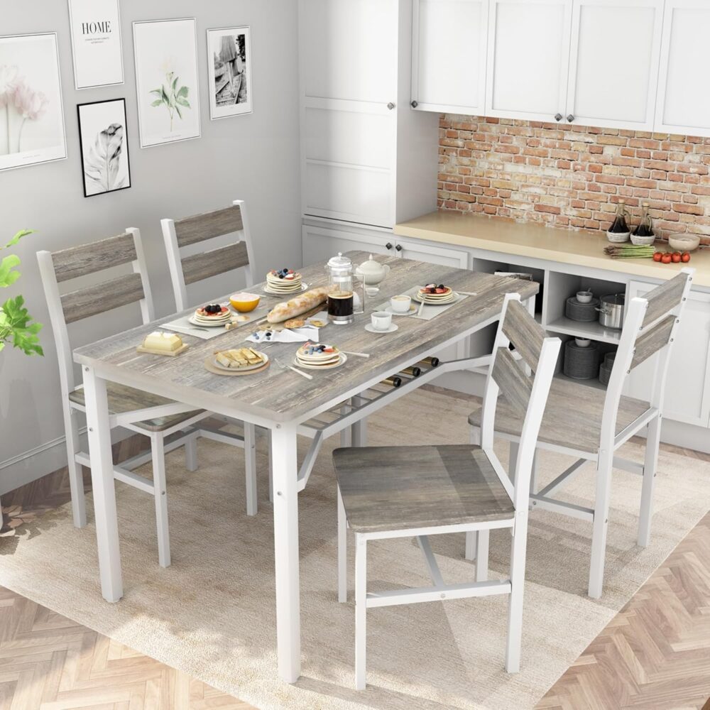 Hooseng Dining Table Set for 4, Wood Kitchen Table Chairs Set with Storage, Farmhouse 5 Piece Dining Room Table Set, Space-Saving Dinette Set for Breakfast Nook, Apartment - Image 5
