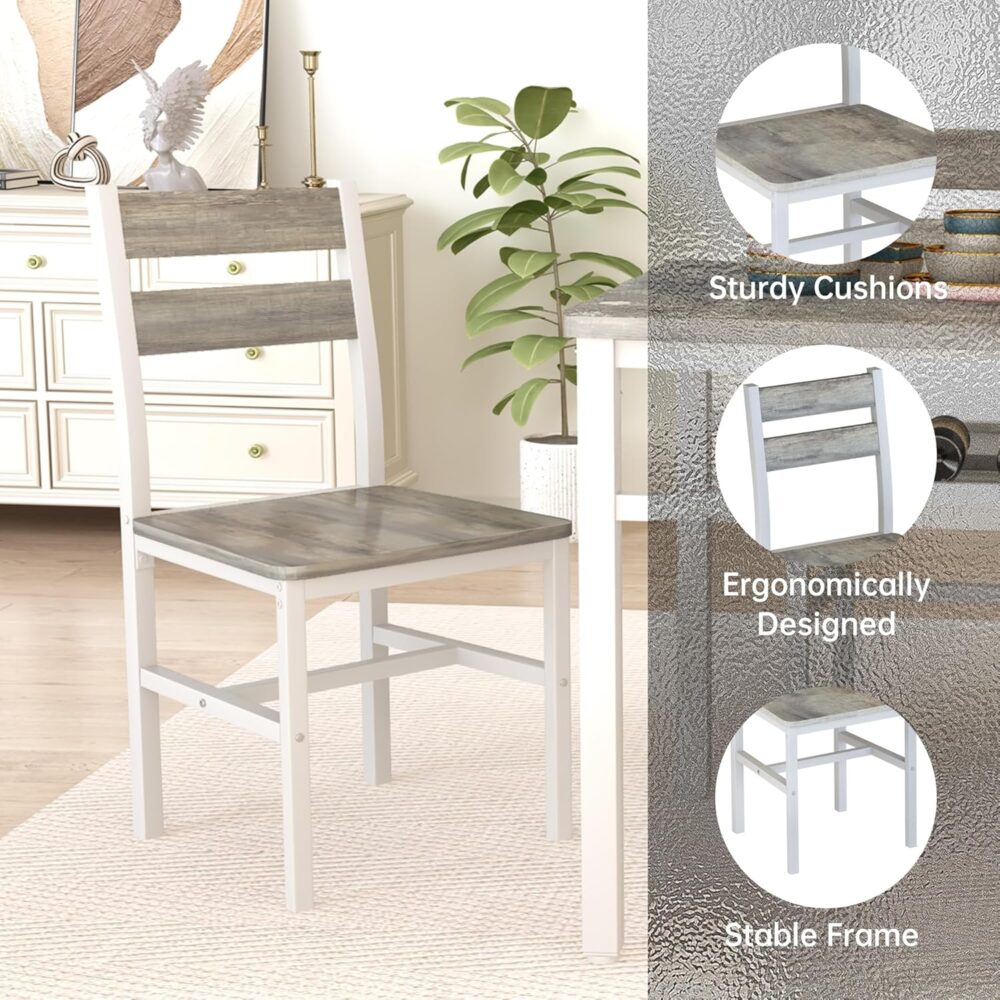 Hooseng Dining Table Set for 4, Wood Kitchen Table Chairs Set with Storage, Farmhouse 5 Piece Dining Room Table Set, Space-Saving Dinette Set for Breakfast Nook, Apartment - Image 8