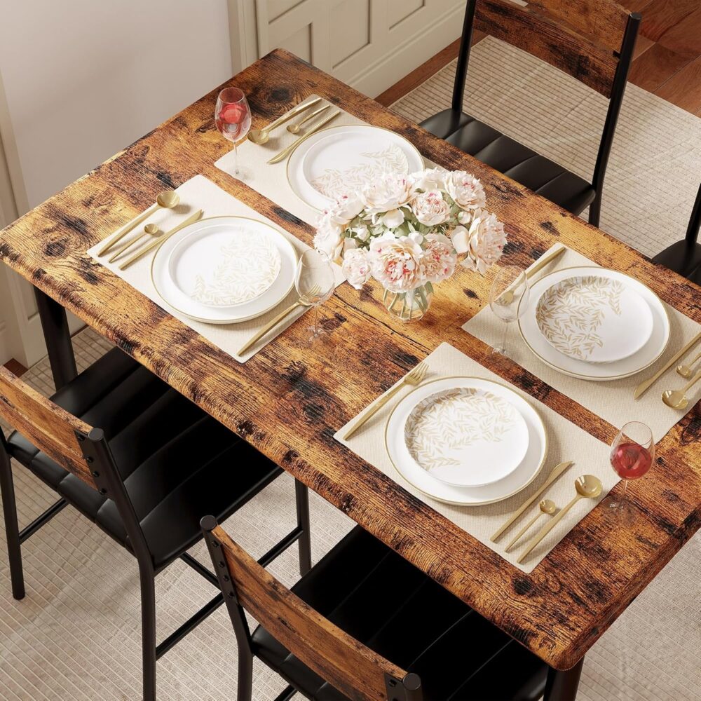 IRONCK Dining Table Set for 4, Wood Kitchen Table with Upholstered Chairs for Kitchen Room and Small Spaces, Rustic Brown - Image 5
