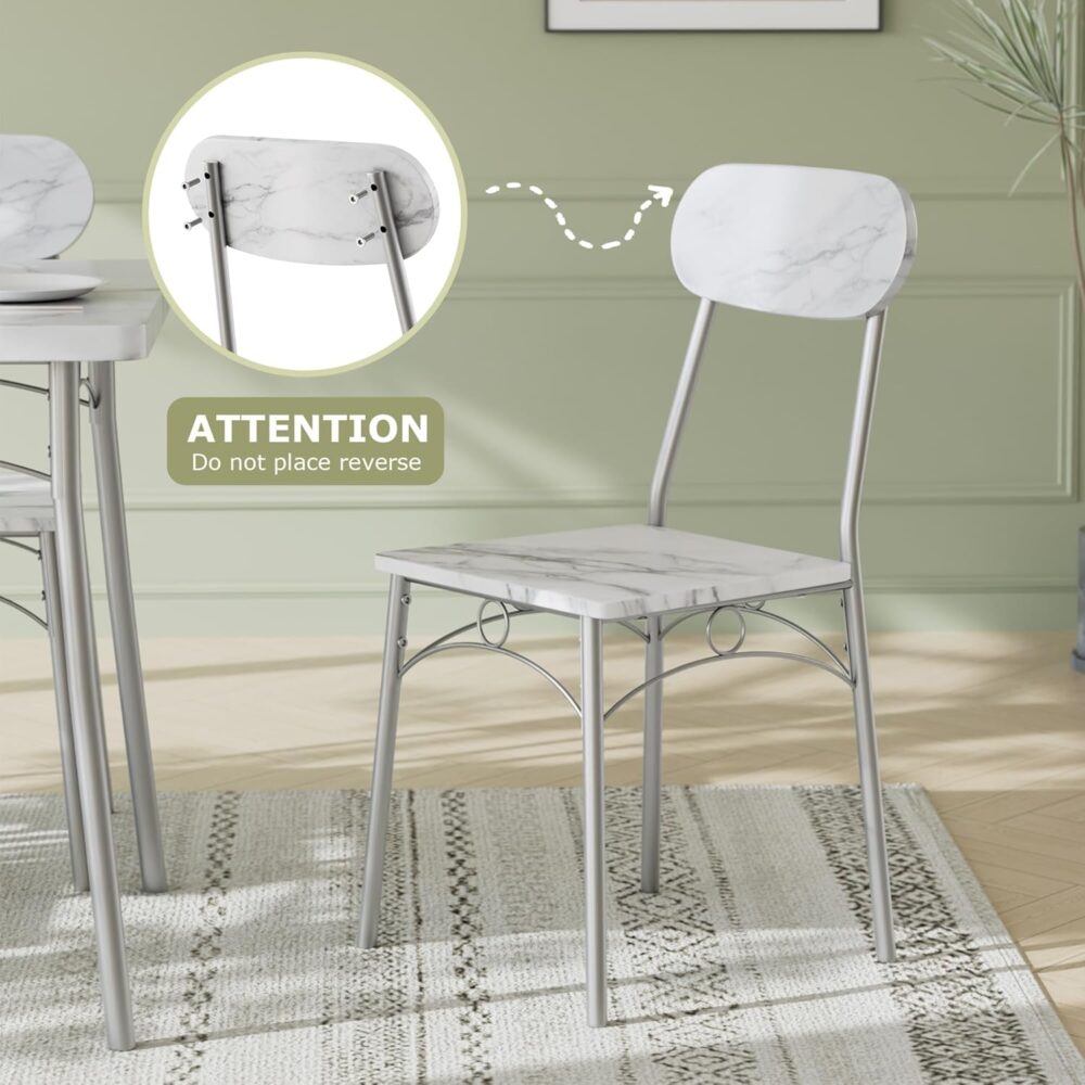 VECELO Dining Table Set for 4, 5-Piece Kitchen Table with 4 Chairs, MDF Board Tabletop with Metal Frame for Small Space, Compact Dinette, Breakfast Nook, White - Image 7