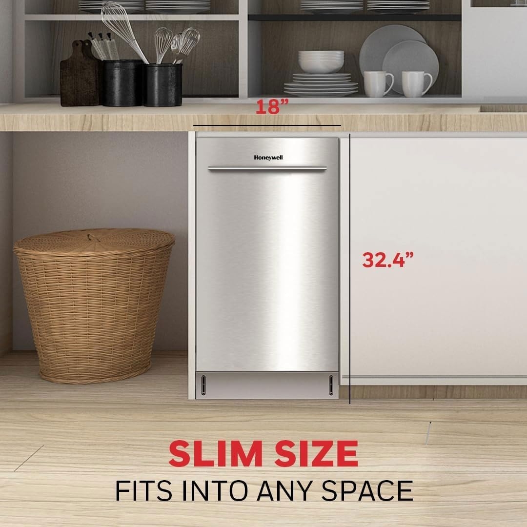 Honeywell 18 Inch Dishwasher with 8 Place settings, 6 Washing Programs, Stainless Steel Tub, UL/Energy Star- Stainless Steel - Image 2