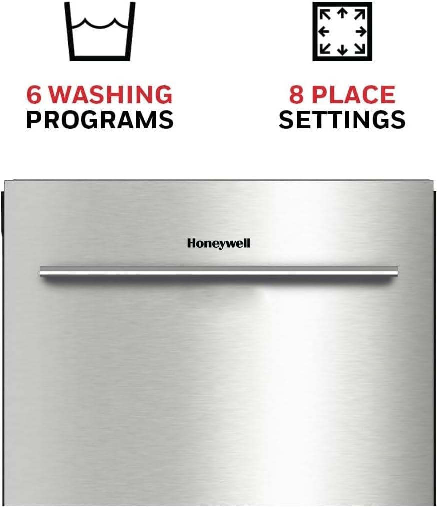 Honeywell 18 Inch Dishwasher with 8 Place settings, 6 Washing Programs, Stainless Steel Tub, UL/Energy Star- Stainless Steel - Image 7