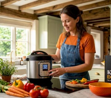Home cook using pressure cooker on induction stove