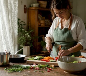Home cook prepping beside basic cookware set