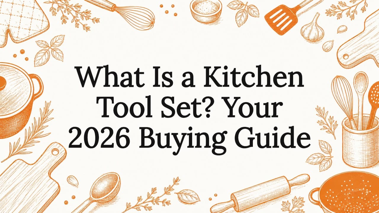 Decorative kitchen tools title card illustration