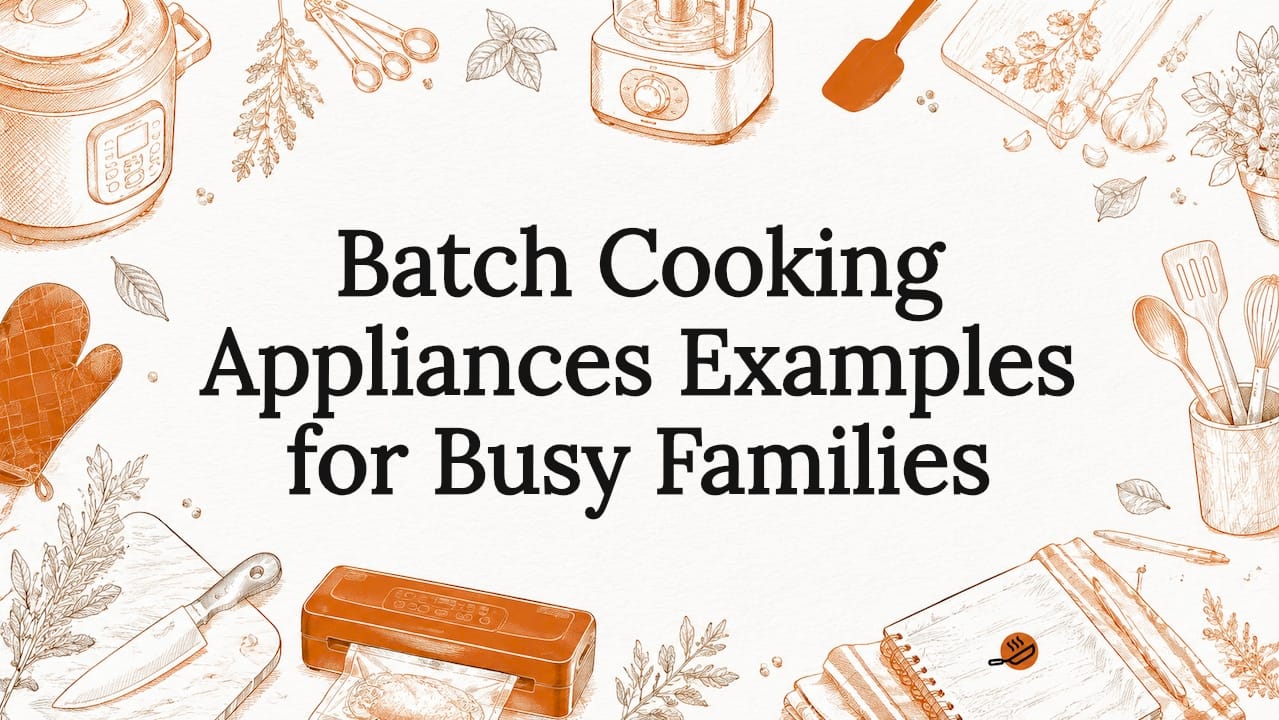 Decorative title card illustration for batch cooking appliances