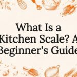 Decorative illustrated title card with kitchen scale theme