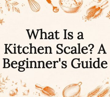 Decorative illustrated title card with kitchen scale theme