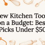 Decorative illustrated kitchen tools framing title