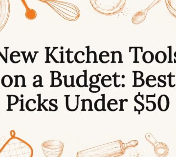 Decorative illustrated kitchen tools framing title