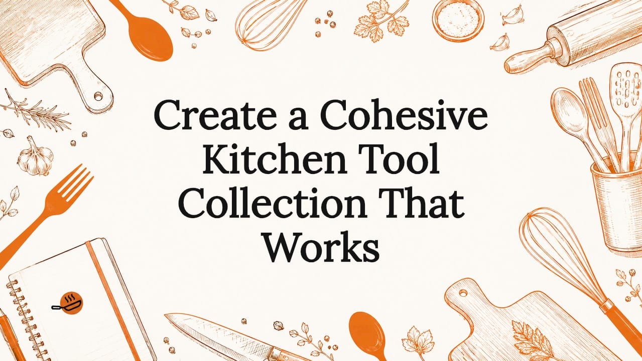 Decorative kitchen tools illustration framing title