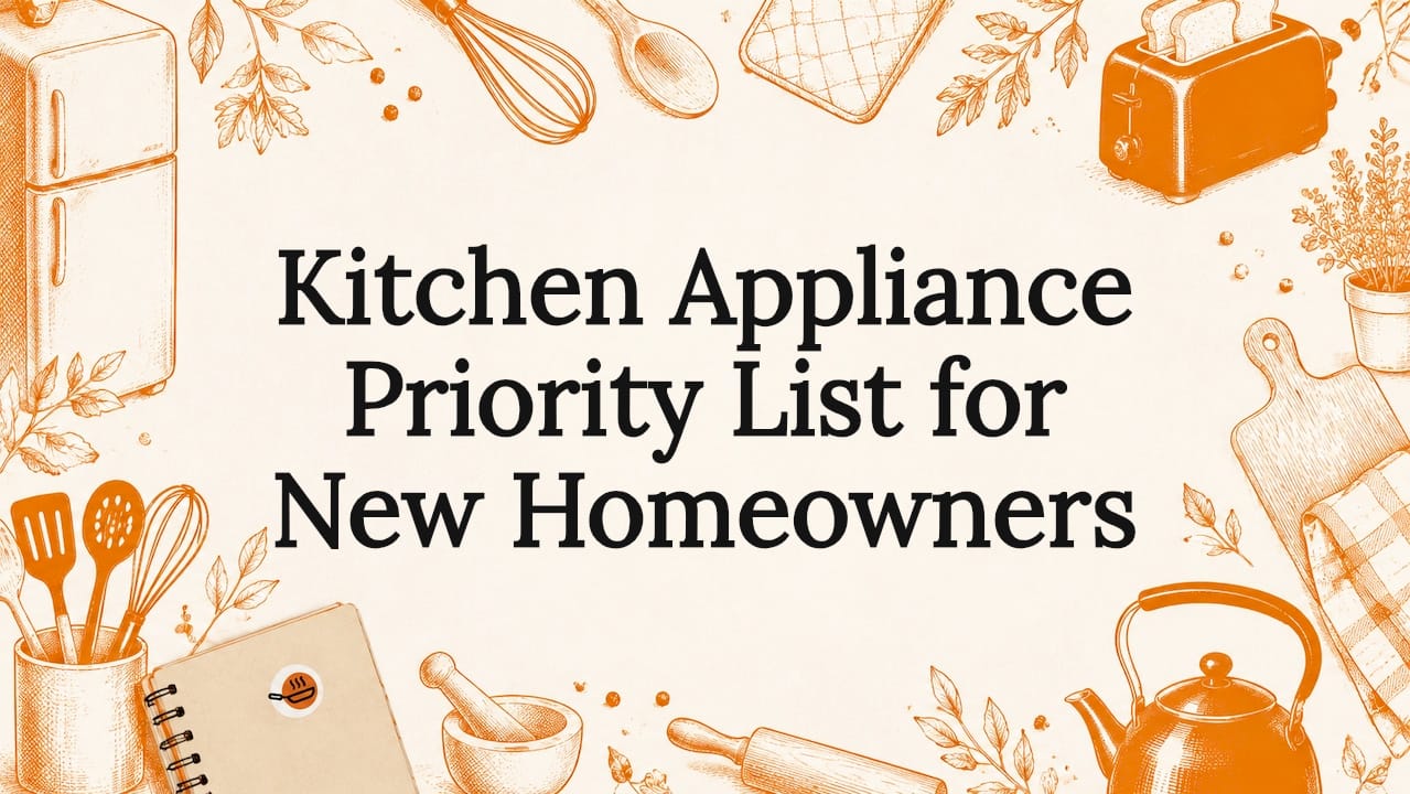 Stylized kitchen appliance title card illustration
