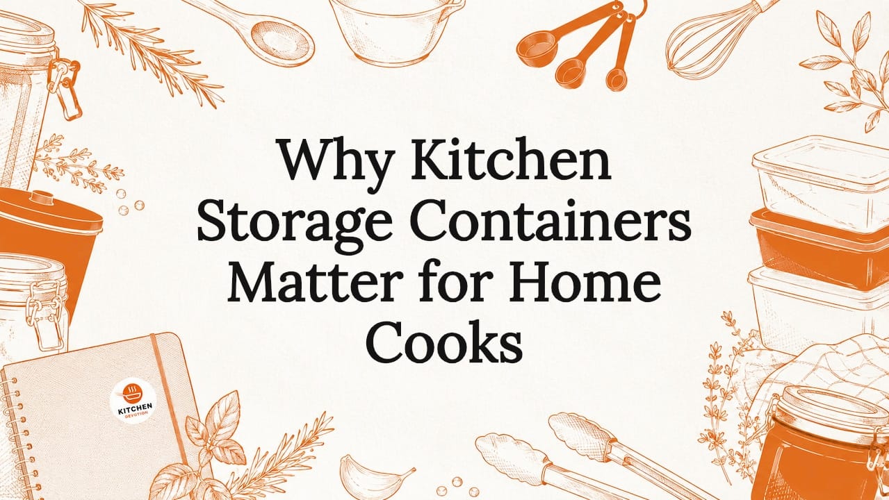 Decorative title card illustration for kitchen storage containers